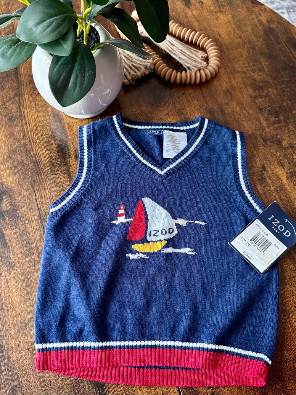 IZOD Navy Sailboat Knit Vest for babies- Blue/Red